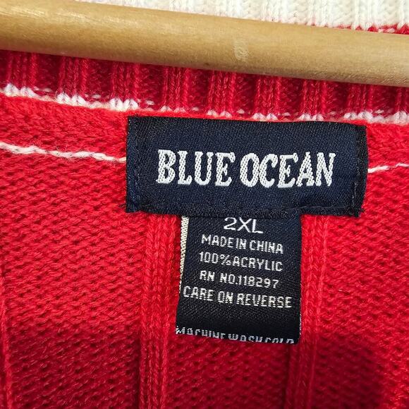 Vintage Blue Ocean Sweater Vest Mens 2XL 90s Red Stripped Preppy Academia Retro - Picture 6 of 8